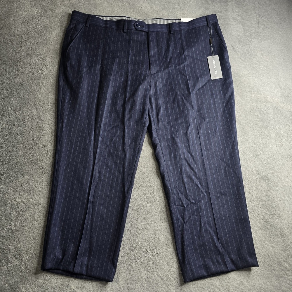 NWT Michael Kors Malone Pants Mens 44x25 Hemmed Navy Classic Striped Wool Blend